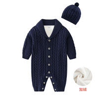 Conjunto de Ropa de Invierno para Niña, Tejido de Punto con Forro Polar, Mono para Bebé con Gorro a Juego para Fiesta de Cumpleaños