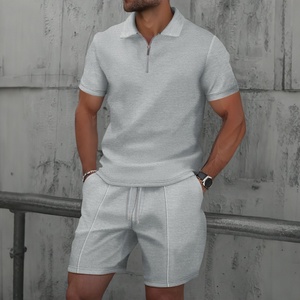 Ensemble décontracté homme col montant zippé, couleur unie, manches courtes et short – Prix de gros - Product Image 4