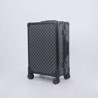 Valise à roulettes rigide en cuir foncé imperméable avec cadre en aluminium, 20/24/28 pouces, bagage de luxe pour voyages d'affaires
