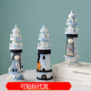 Phare en bois de style méditerranéen, vintage et vieilli, ornement de table, décoration d'intérieur, forme irrégulière, pièce unique - Product Image 5