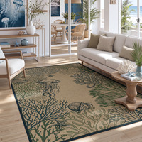 Tribesigns Jute Waschbarer Outdoor-Teppich, Küsten-Blau-Grüner Terrassenteppich, Boho Tier-Meeres-Strand Rutschfester Teppich für Eingangsbereich Veranda