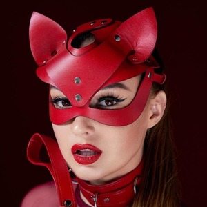 Maschere in Costume da donna per Cosplay maschera da donna in pelle di Halloween per maschera di gatto mezza faccia da donna - Product Image 4