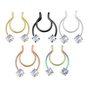Titanium Nose Ring Reusable Stainless Steel Horseshoe Faux Non Piercing Jewelry <strong>Magnetic</strong> Cz Stone Body Nose <strong>Piercings</strong> - Product Image 1
