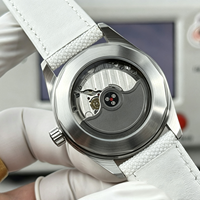 Montre mécanique automatique pour femme personnalisée, 38 mm, lunette en céramique blanche, index lumineux, aiguille des secondes en forme de cœur, bracelet en toile