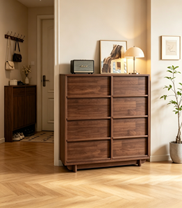 Midcentury Modern Solid Wood Storage Cabinet <b>6</b> <b>Drawers</b> Slab Doors Living Room Furniture - Product Image 6