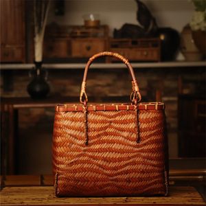 Bamboo Woven Handbag Women Casual Tote Durable General Use - Product Image 3