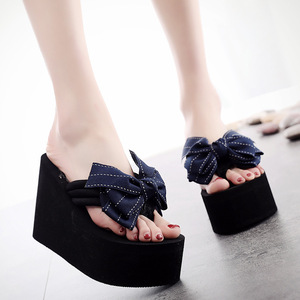 Delle Signore Delle donne di Bowknot Casuale A Strisce Rosso Nero Tallone di Cuneo Della Piattaforma Degli Alti Talloni Sandali Da Spiaggia Sandalo Flip Flop <span class=keywords><strong>Scarpe</strong></span> - Product Image 2