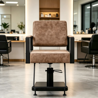 Soutien Ultra Confortable |   Chaise de salon de coiffure vintage en cuir, réglable en hauteur hydrauliquement, pour salon de coiffure