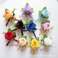 25023 Grenzüberschreitend Meistverkauftes Handgefertigtes Künstliches Seiden-Rosenblumen-Handgelenk-Corsage Boutonniere Europäischer Stil Schlicht