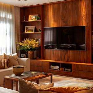 Soporte de TV de Madera Maciza Estilo Tronco Personalizado BALOM con Gabinete de Almacenamiento Bajo Encimera y Estante de Exhibición Abierto, Soporte para TV - Product Image 6