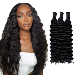 Sortie d'usine 12A Cheveux bruts naturels Remy sans nœuds doux luxueux Boho bouclés cheveux profonds Extensions en vrac faisceaux de tissage sans trame - Product Image 1