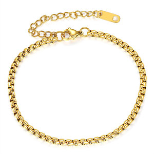 Pulsera de cadena cuadrada de acero inoxidable chapada en oro de 18 quilates de 3 mm para mujer, regalo de joyería - Product Image 5