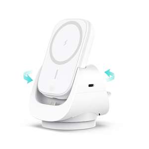 <span class=keywords><strong>Base</strong></span> de <span class=keywords><strong>Carga</strong></span> Inalámbrica Giratoria de 360 Grados y 15 W con Banco Magnético Desmontable de 5000 mAh, <span class=keywords><strong>Carga</strong></span> Rápida para <span class=keywords><strong>iPhone</strong></span>, iWatch y Airpods - Product Image 1