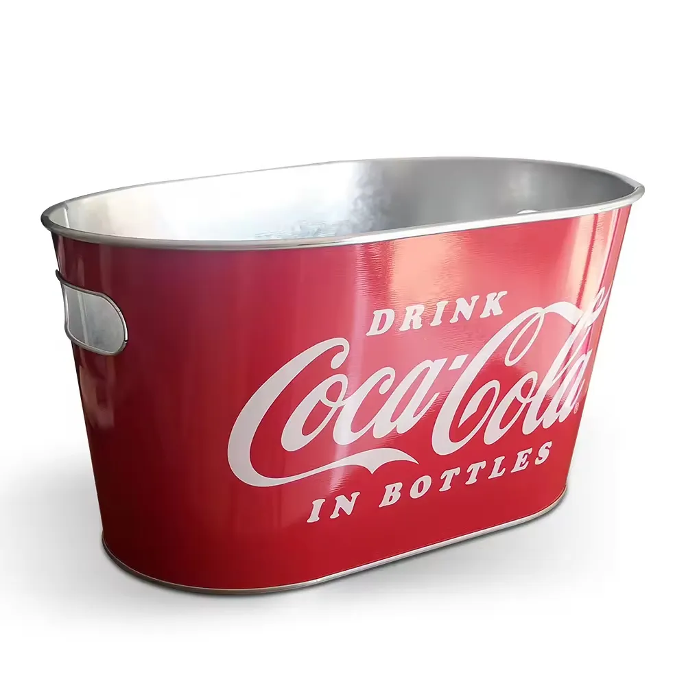Galvanized tin metal ice bucket colorful party tubs bucket with iron handles for beer and beverage with branded logo