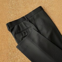 Pantalon formel pour homme MTM sur mesure, style classique, noir à rayures, taille extensible, devant plat, fermeture éclair droite