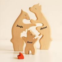 Famille d'ours personnalisée 4 5 ornements de puzzle d'art en bois de hêtre/pin sculpté à la main gravure sur table saint valentin amour animal