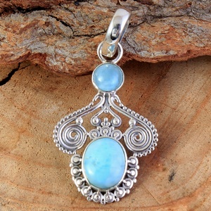 Pendentif en argent sterling 925, joli bijou de styliste, fait à la main, en forme de larimar, 21mm, brillant - Product Image 2