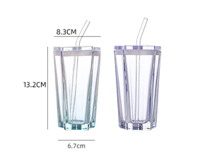 Vendita calda tazza di <span class=keywords><strong>caffè</strong></span> in paglia a cinque punte stella tazza di vetro sfumato, bevande fredde tazze di <span class=keywords><strong>caffè</strong></span> con coperchio e paglia - Product Image 2