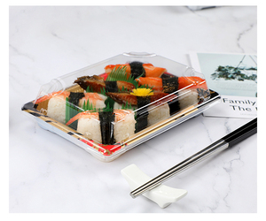 Nouveaux arrivages Emballage alimentaire jetable Contenant à emporter Bleu clair Plateau à sushi en <span class=keywords><strong>PET</strong></span> avec couvercle transparent - Product Image 6