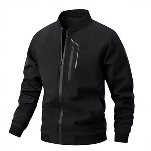 Chaqueta Negra para Hombre, Forro Polar, Cierre de Cremallera, Cuello Alto Informal, para Otoño - Product Image 1