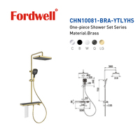 Ensemble de douche en laiton mural design de luxe Robinets de douche cascade dorés pour salle de bains