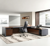 Bureau de direction moderne de luxe en forme de L avec design pliable, en panneaux de fibres à densité moyenne, avec deux armoires de rangement latérales