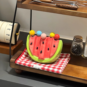 Fourchettes à fruits d'été en forme de pastèque, sabres à fruits mignons en acier inoxydable de qualité supérieure pour enfants avec pot de rangement en céramique, usage domestique - Product Image 5