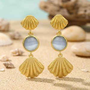 Grey Chalcedony Seashell Drop Earrings Gold Plated Ocean <b>Inspired</b> Shell <b>Jewelry</b> Vintage Coastal Style Fashion Earrings Wholesale - Product Image 2