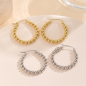 Bijoux minimalistes tendance, boucles d'oreilles géométriques épaisses, imperméables, perles, vente en gros, laiton plaqué or 18 carats - Product Image 1