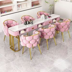 Marble Top <b>Nail</b> <b>Table</b> with Gold Frame and Storage Shelves for Salon Manicure Beauty Station - Product Image 4