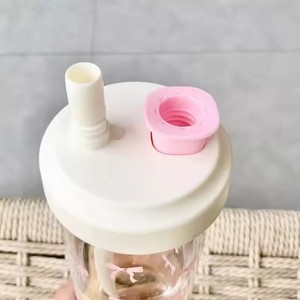 Botella de agua de paja con lazo rosa de gran capacidad de 700ML con tapa, taza de agua de plástico de grado alimenticio, tazas de té de leche para acampar al aire libre - Product Image 2