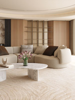 Sofá de Tela de Lujo Estilo Italiano, Importado, de Algodón y Lino, Forma Curva, Moderno, Oriental, de Una Plaza, Minimalista, para Villa