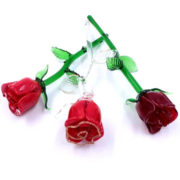 Schöne Murano Lampwork Long Stem Glas Rose Blume Großhandel für Valentinstag