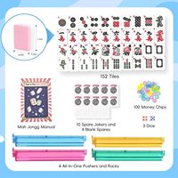 Jeu de tuiles de Mahjong américain 166 pièces, tuiles roses (1,16 po), 4 supports de rangement, sac de rangement en toile, divertissement complet portable