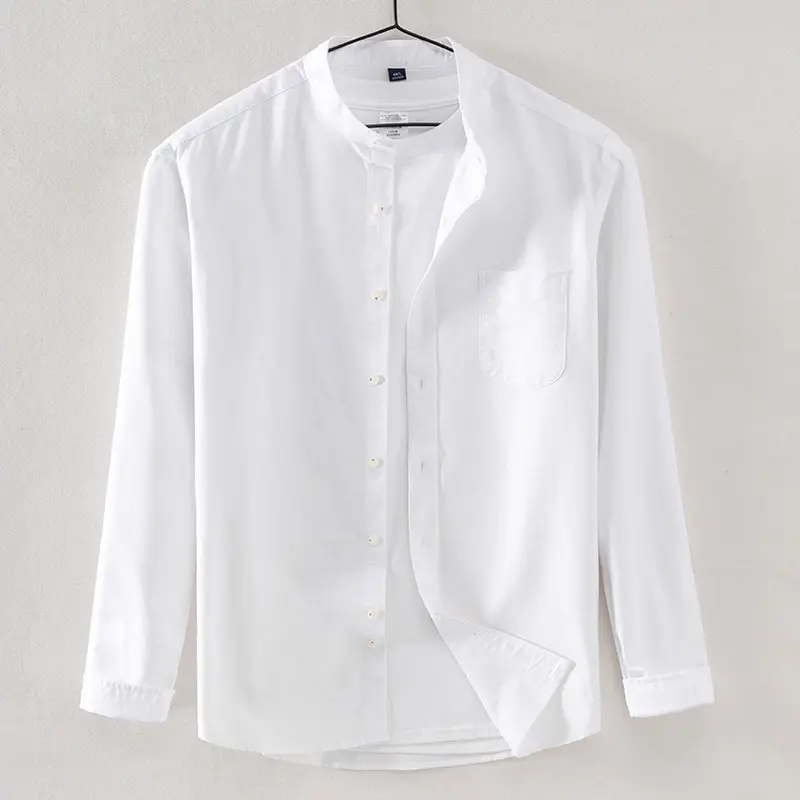 Camisa 100% algodão para homens, camisa casual de manga comprida para a primavera, novidade de 2024 e resistente a rugas, respirável