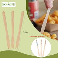 Fourchettes à frites en bois personnalisées avec logo imprimé, 5,5 pouces, jetables, pour fruits et collations, fournitures pour restaurants