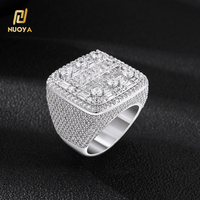 Bague signet carrée large en laiton NUOYA avec moissanite, plaquée or 18 carats, micro-pavée, style hip-hop, pour hommes et femmes