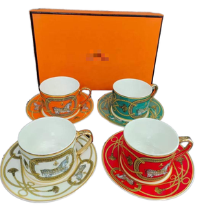 European Style Light Luxury Ceramic Bone China Colored Reusable 220ml Coffee <b>Cup</b> with Saucer Business Gift Set - Product Image 2