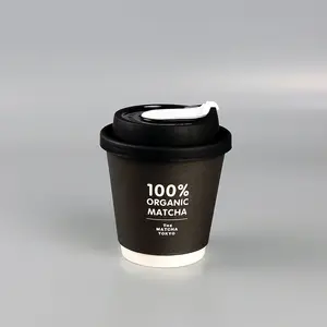 Coffee Cups Paper Cups With Lids Logo Printed Disposable 8oz 12oz 16oz Black Craft Paper Beverage Double Wall