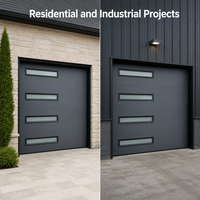 Porte de garage électrique à enroulement en aluminium gris foncé avec quatre fenêtres étroites pour les projets d'entrée de villas, d'usines et d'ateliers