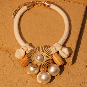 Kaimei 2025 joyería de moda elegante perla girasol colgante collar áspero cuerda collar hecho a mano perla gargantilla collares mujeres - Product Image 2