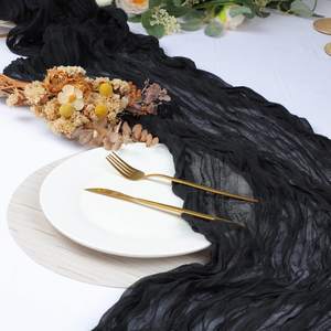 Custom Event Long Cheese Cloth Boho Gauze Table Runner Black <strong>Cheesecloth</strong> Table Runner - Product Image 1