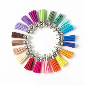 Colorful Short Tassels Korean Velvet Suede Leather Silver Tassel Fringe Trim Keychain For Jewelry Making
