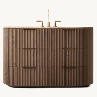 Meuble-lavabo de salle de bain moderne en chêne américain prestigieux, taille personnalisable, coiffeuse à 6 tiroirs, plateau en marbre de luxe, console en bois haut de gamme