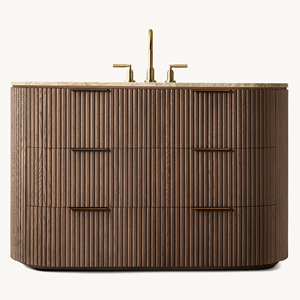 Elegante <span class=keywords><strong>Mobile</strong></span> <span class=keywords><strong>Bagno</strong></span> Moderno in Rovere Americano, Personalizzabile, con 6 Cassetti, Tavolo da Toeletta di Lusso con Piano in Marmo, Consolle in Legno di Alta Qualità - Product Image 5