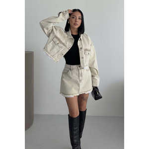 <b>Mini</b> Kot Etek Women's Denim <b>Skirts</b> <b>Mini</b> Faux <b>Leather</b> <b>Mini</b> <b>Skirt</b> with Lace Trim Size S-M - Product Image 3