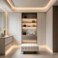 Solution modulaire de placard et de coiffeuse en bois dans un ensemble de meubles de chambre personnalisé