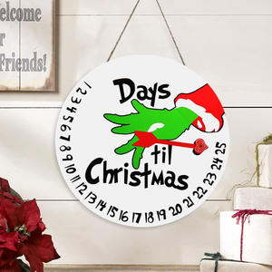 Noël Grinch compte à rebours plaque de porte en bois décorations de porte d'entrée adaptées aux enfants fournitures de fête en boîte Design élégant plaqué - Product Image 1