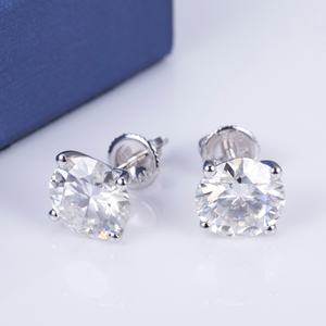 Boucles d'oreilles élégantes en moissanite pour femmes Messi Jewelry MSE-501, quatre griffes, or blanc 18k 14k - Product Image 4