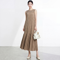 Robe plissée géométrique unie minimaliste à effet ondulé, très élastique, style été, longueur midi